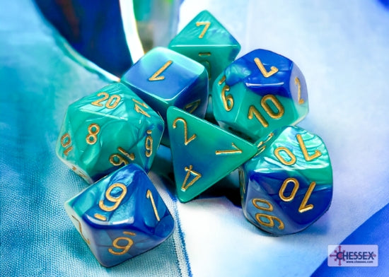 Set 7 dadi poliedrici - Gemini Blu-Verde Acqua/Oro