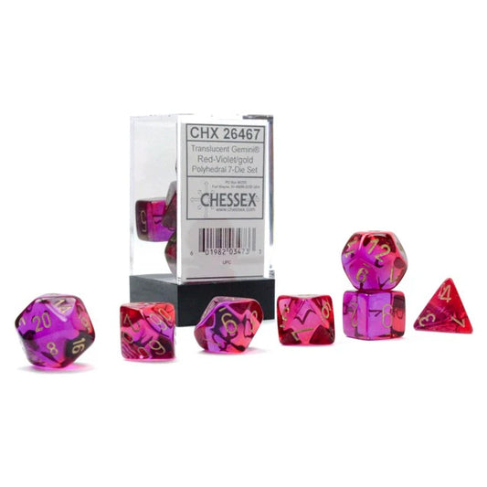 Set 7 dadi poliedrici - Gemini Rosso-Viola/Oro