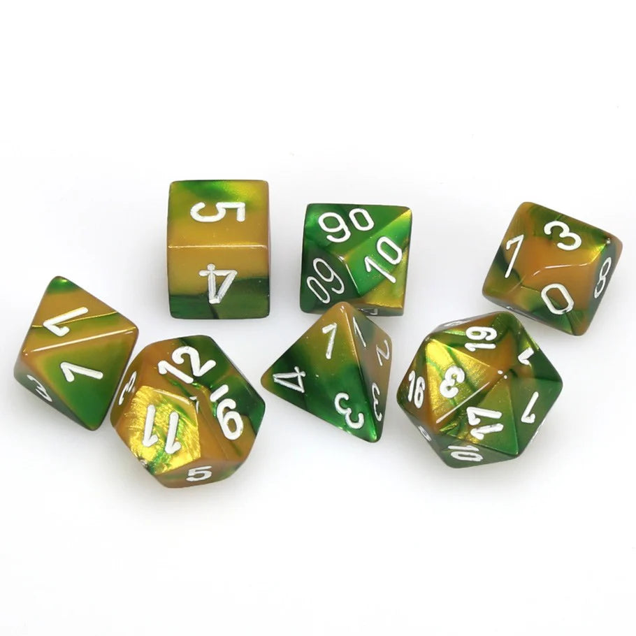 Set 7 dadi poliedrici - Gemini Oro-Verde/bianco