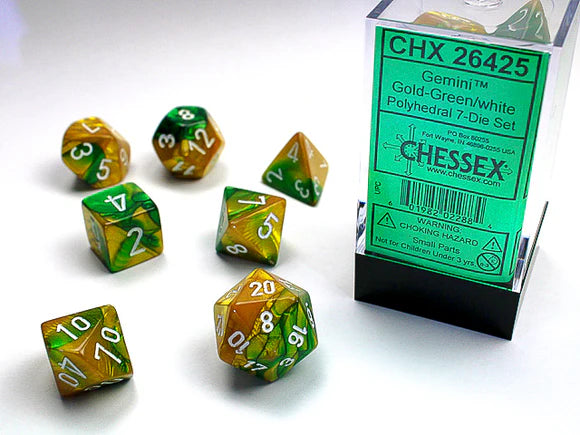 Set 7 dadi poliedrici - Gemini Oro-Verde/bianco