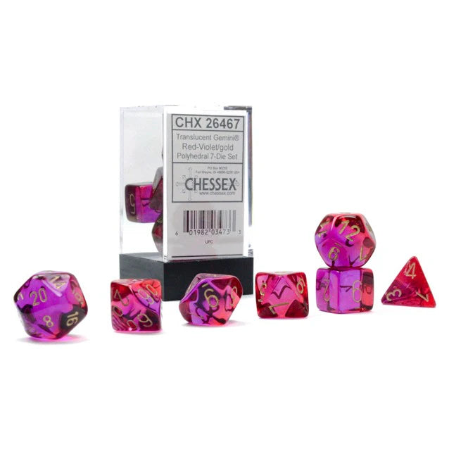 Set 7 dadi poliedrici - Gemini Rosso-Viola/Oro