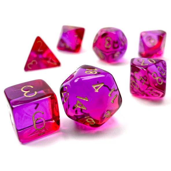 Set 7 dadi poliedrici - Gemini Rosso-Viola/Oro
