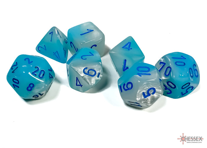 Set 7 dadi poliedrici - Gemini Turchese-Bianco/Blu Luminary