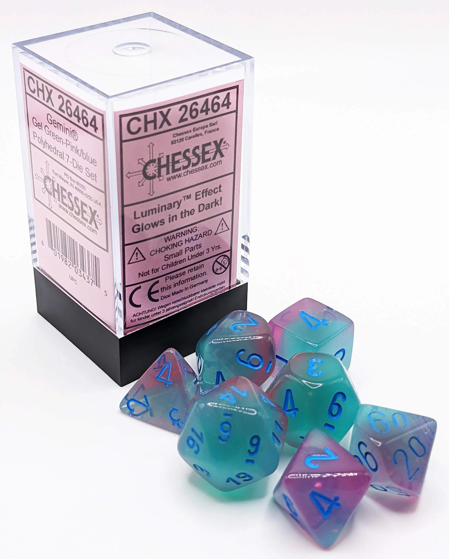 Set 7 dadi poliedrici - Gemini Verde-Rosa/Blu Luminary
